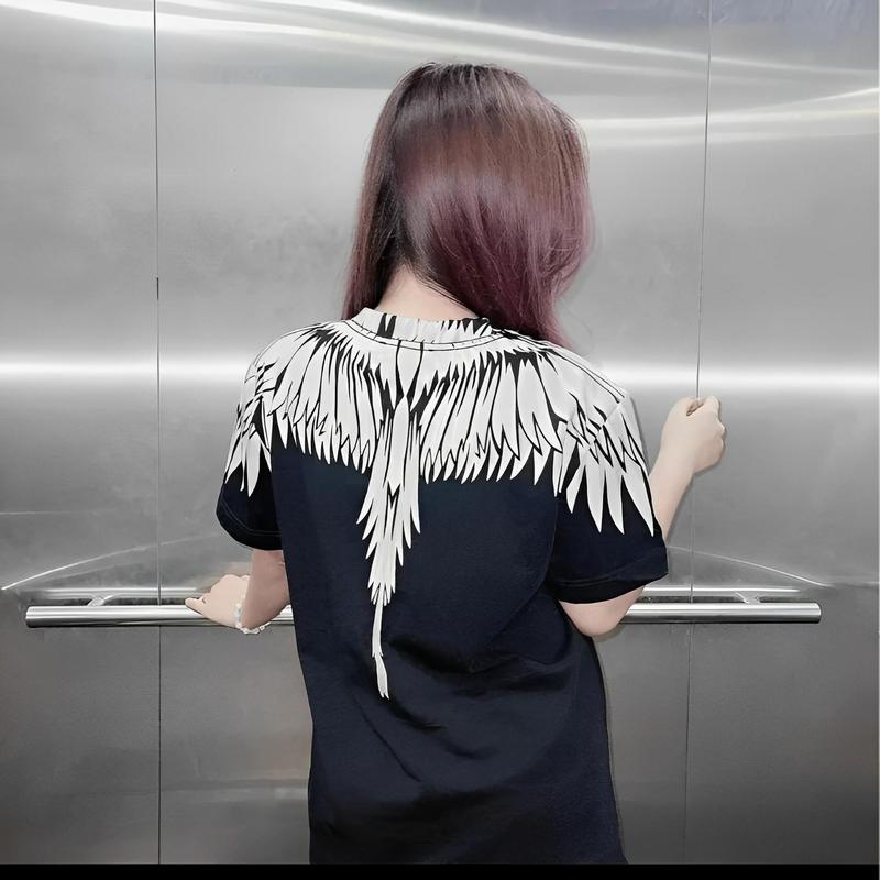 Áo cánh chim trắng Cho Các Boy Phố Đi Chơi Đi Biển Hót 2023 áo from rộng. Áo đại bàng Phông Nam Nữ In Hình Đôi Cánh Trắng Tràn Cổ Hai Mặt