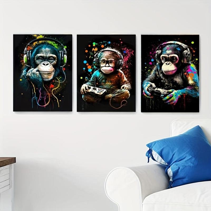 Product Introduction of Monkey & Game Console Pattern Wall Art Poster, 3 Counts Canvas Painting Without Frame, Decorative Modern Hanging Pictures For Living Room Bedroom Office 2
