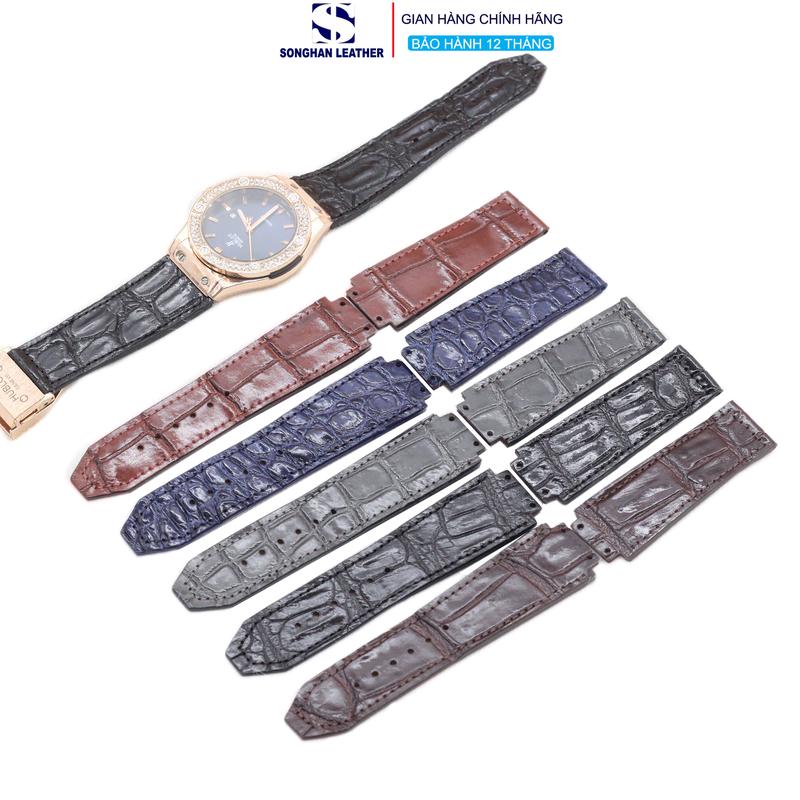 Dây Đồng Hồ Da Cá Sấu Cho Hublot Cao Cấp Size 42mm,40mm 38mm 34mm,Dây Da Đồng Hồ Nam Nữ Kèm Cây Tháo Lắp Dây BH 6 Tháng