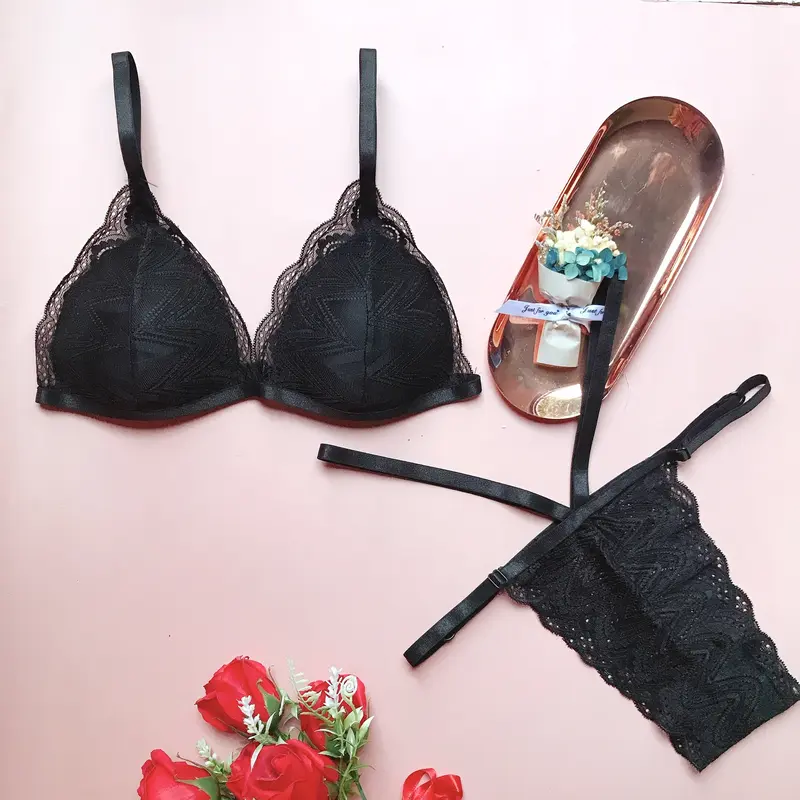 Đồ lót nữ - Nội y nữ ren sexy thiết kế quần dây và quần đùi MINLINGERIE ren co giãn thoáng mát Bra Áo Quần Lót Nhung chỉ giặt tay 【buy1 take 1】black áo lót 5