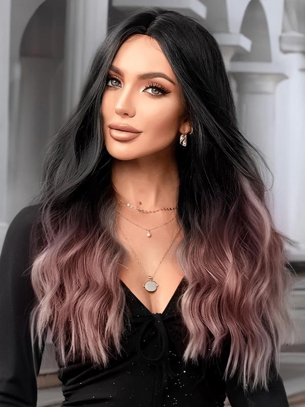 22 Inch Ombre Long Wavy Clip-in Hair Extensions for Daily, Cosplay, Anime or Costume Party, Striking Natural Fluffy Hair Wigs Without Bangs for Daily & Party Hairstyle Decoration 4