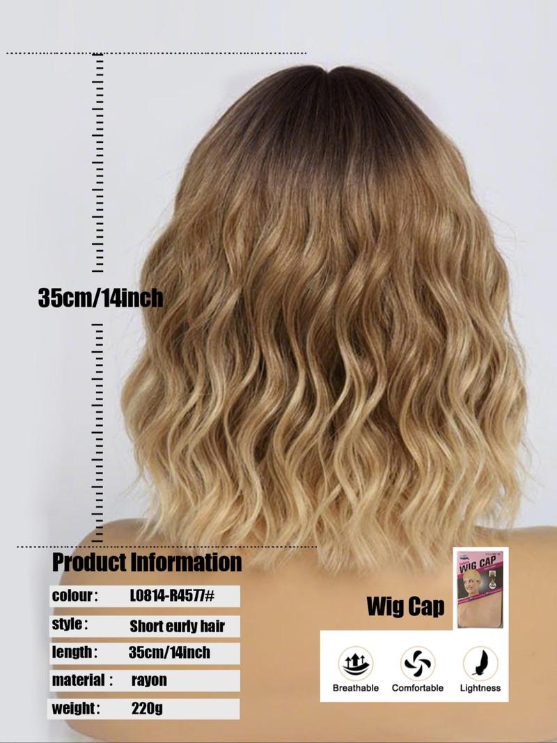 Product Introduction of 14 Inch Ombre Blonde Short Wavy Bob Wigs for Women, Gorgeous Fluffy Wigs, Synthetic Wavy Wigs for Party, Daily Use 1