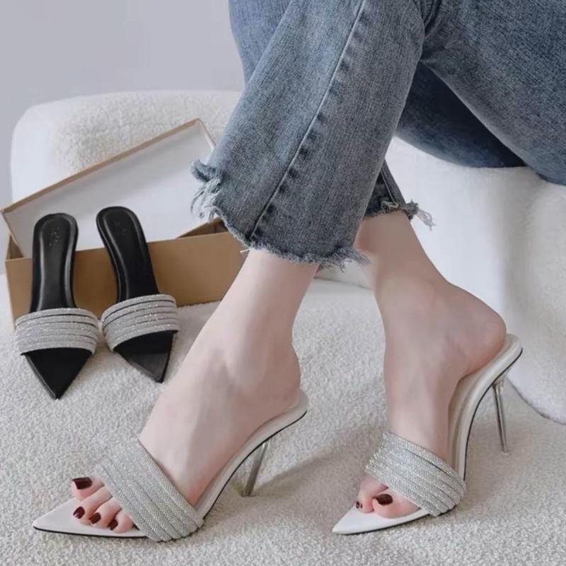 Giầy cao gót nữ guốc mũi nhọn bản quai dây xoàng vát ngang êm mềm sang trọng gót cao 7 p và 9 p.Chân gầy mỏng lùi 1 SIZE 1