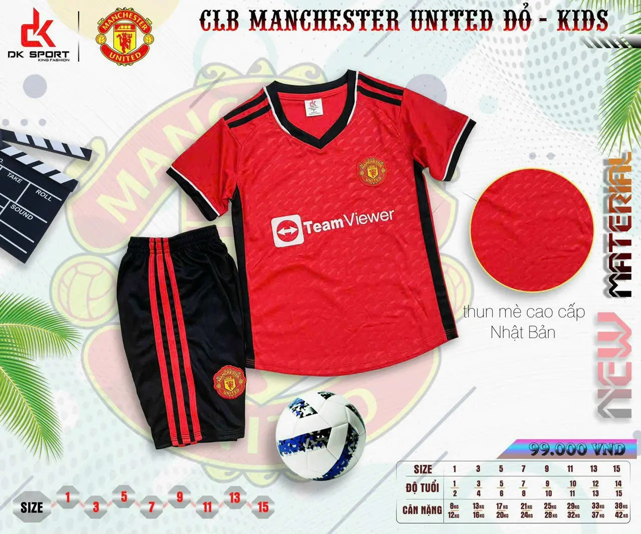 Bộ quần áo bóng đá Manchester United trẻ em -vải mè Nhật - logo thêu in TÊN + SỐ theo yêu cầu