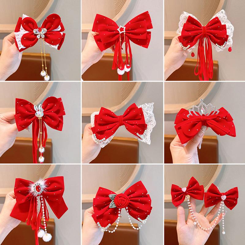Product Introduction of New Year Red Ribbon Bow Hair Clips For Women Girls Vintage Hairpin Exquisite Headwear Chinese Style Hair Accessories Gifts 14