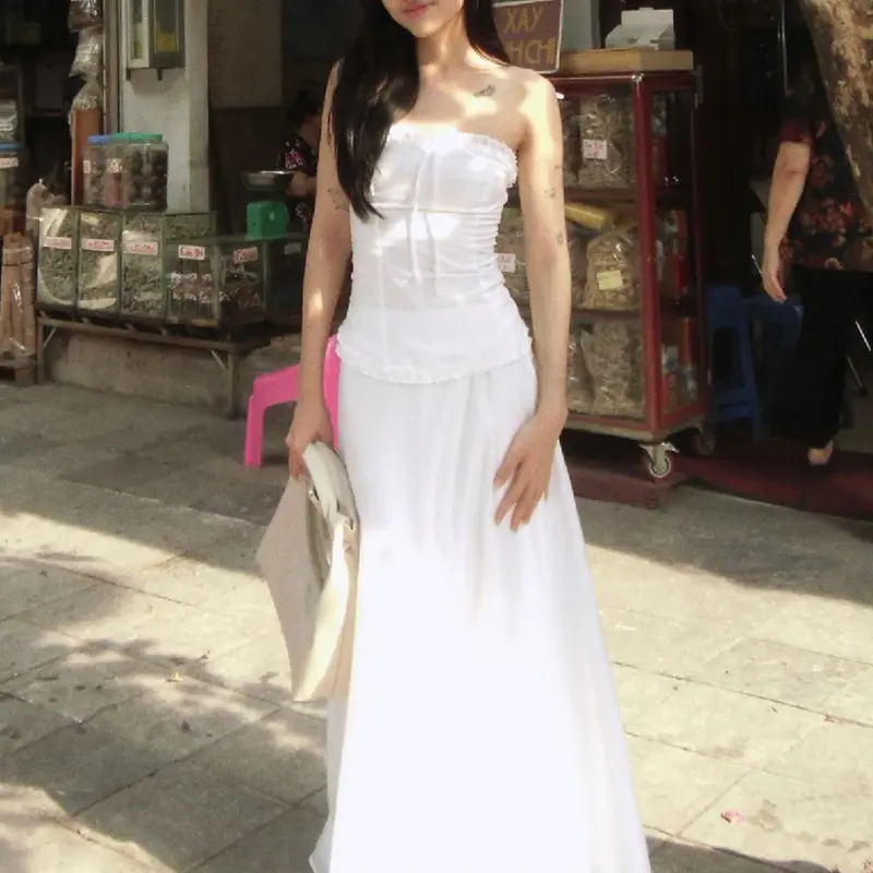 Dress Sets for Women 2 Pieces Sleeveless Sexy Crop Tops Skirt Set New Y2K Sweet Cute Chic and Elegant Party Women's Suit