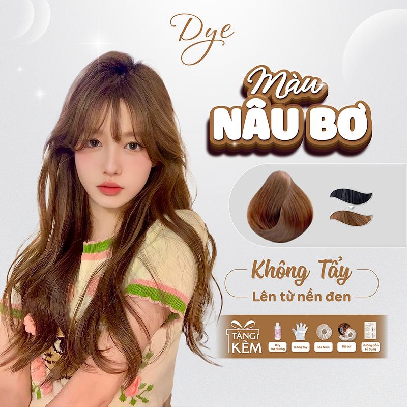  Thuốc nhuộm tóc màu Nâu Bơ  không tẩy Dyehair tặng kèm oxy trợ dưỡng và bao tay Đổi Màu Tóc Women Nữ 