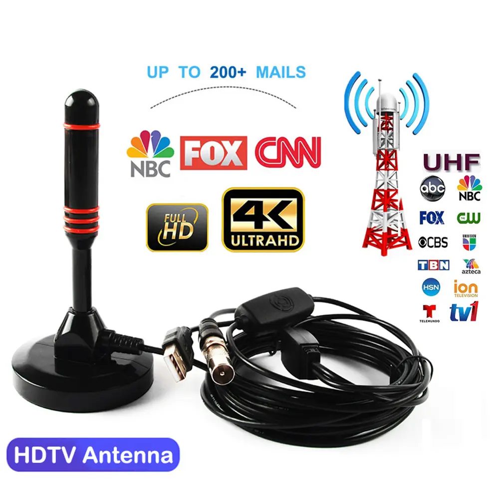 Hd Digital Indoor Amplified Tv Antenna 200 Miles Ultra Hdtv With Amplifier Vhf/uhf Quick Response Outdoor Aerial Set Apple Adapter Booster Antena