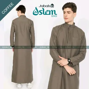 Jubah IN Gamis Pria OSLEM Dewasa Premium Lengan Panjang Polos Katun Elegan Praktis Size S-XXL Coffee Series Toyobo Muslim Hitam