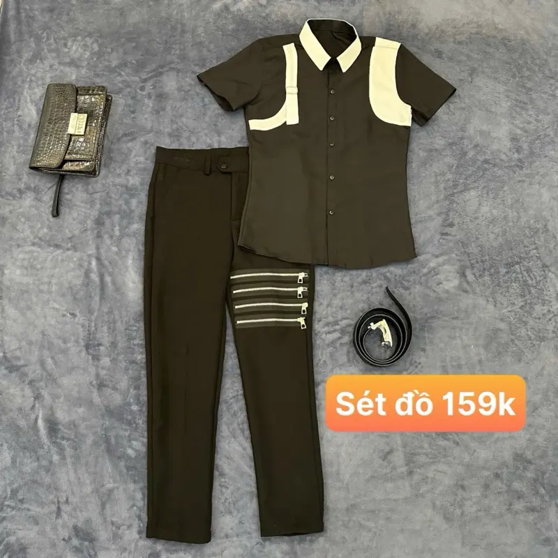 Bộ sét quần âu dsqua 4 khóa đùi chắc chắn hàng cao cấp + áo sơ mi nam tay ngắn hàng quảng châu cao cấp - Menswear