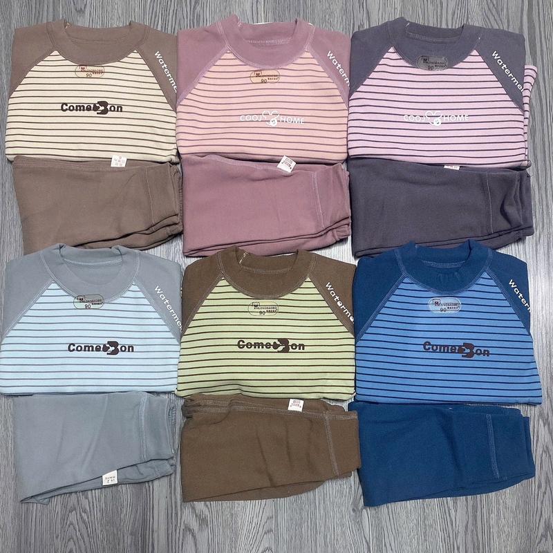 [Hân Hân Kids] Bộ quần áo dài tay nỉ kẻ ngang dài tay cho bé trai, bé gái, có thể mặc 2 mặt, size 90 - 120 1