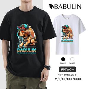 BABULIN 260g pure cotton T-shirt unisex Hooded dog (design) Men's printed T-shirt