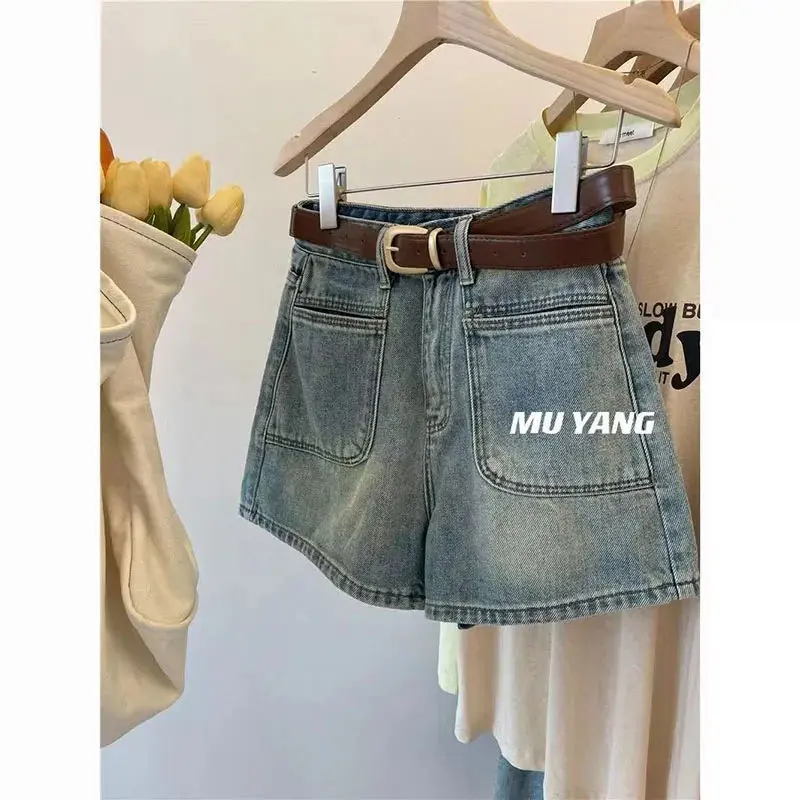 Quần short denim y2k oođã giặt Xanh Biển retro dành cho phụ nữ, quần giảm béo eo cao nhỏ, mới, mùa hè 2023