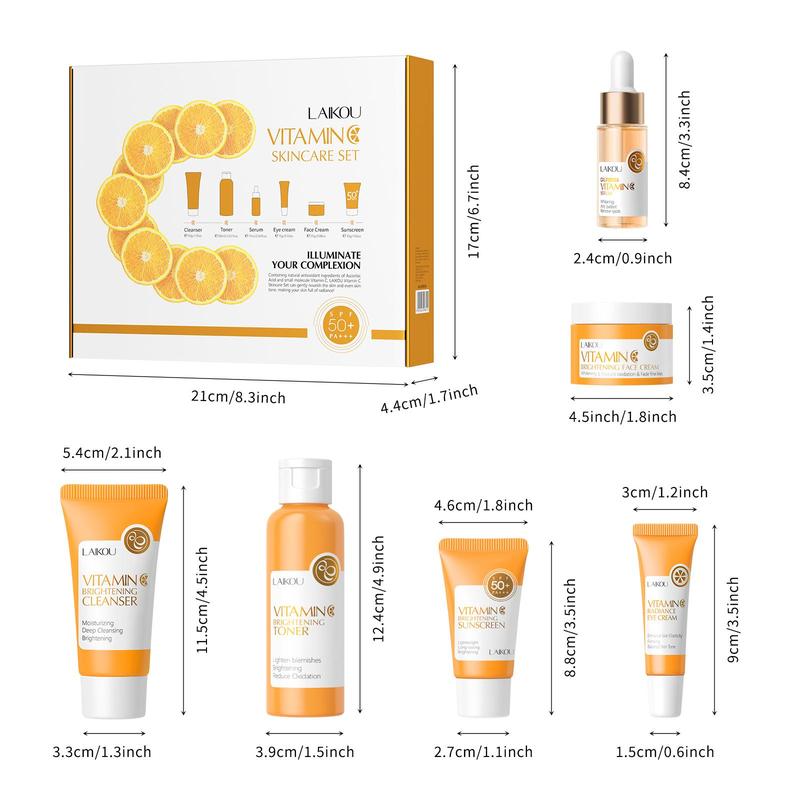 Vitamin C Comfort Skin Care Kit, Including Serum & Eye Cream & Face Cream, Hydrating Nourishing Skincare Kit for Women & Men, Summer Gift, Moisturize 7