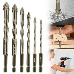 Juego de brocas eccéntricas de cuatro filos dentados, 6 piezas/juego para azulejo, cerámica, vidrio, mármol, concreto, acero inoxidable, accesorios para herramientas eléctricas