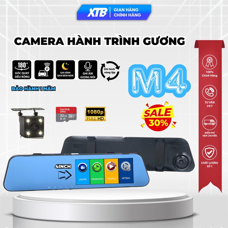 Camera Hành Trình Gương Ô Tô M4 - 2 Cam Trước Sau, màn hình 4inch, Cảm Biến Đỗ Xe, Ghi Âm, Ghi Lặp Thẻ Nhớ - Bảo Hành 12 Tháng