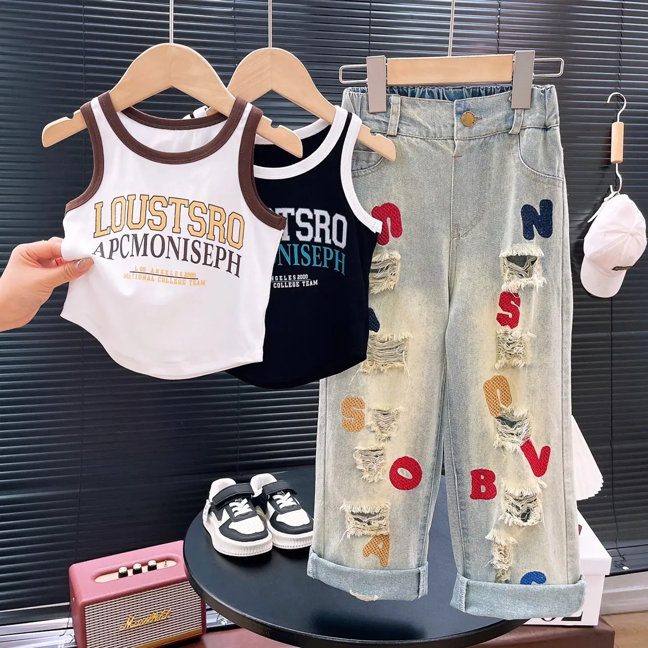 SÉT ÁO SAT LÁCH QUẦN JEAN CHỮ BÉ GÁI CAO CẤP Cotton Cho Bé