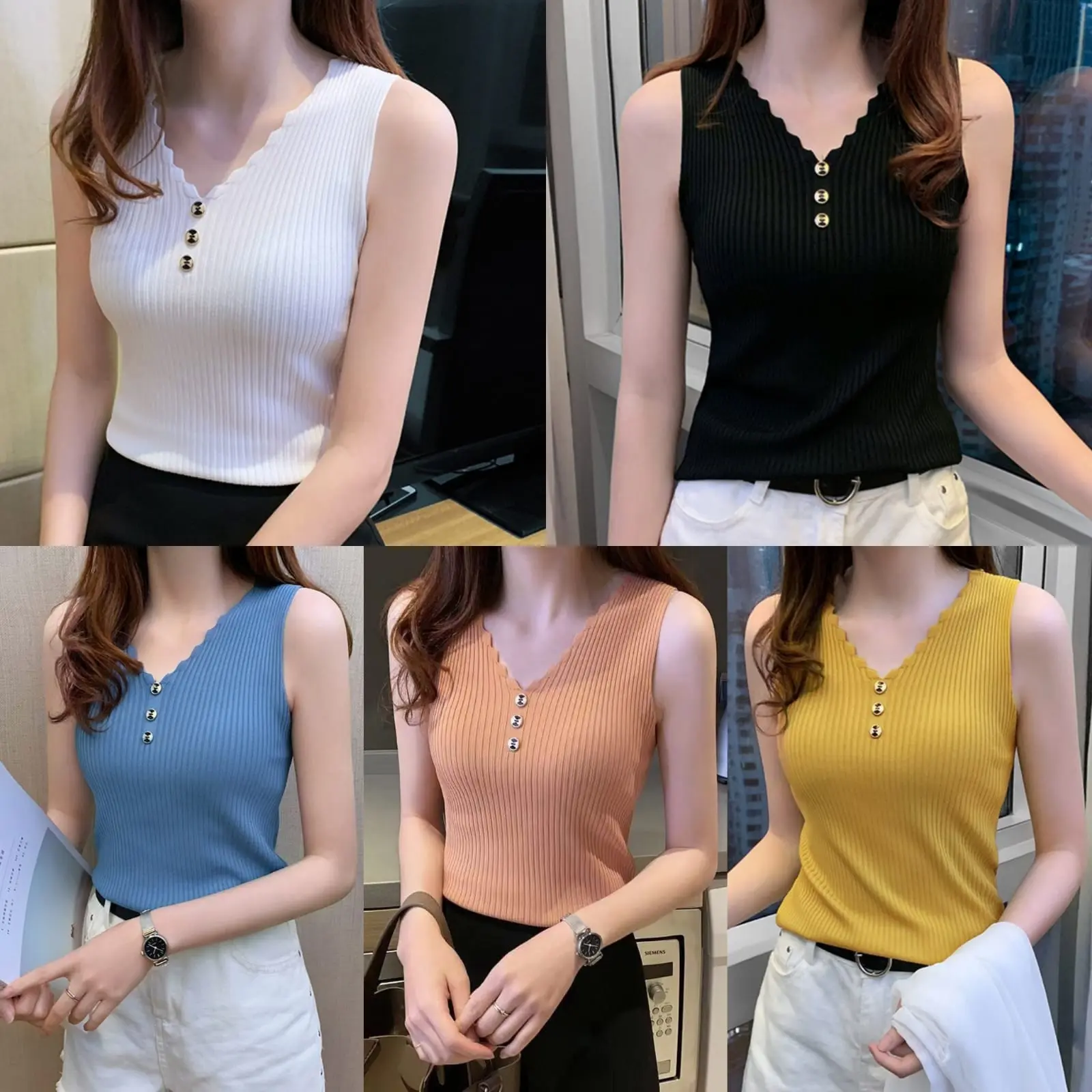 Angel Collection - Tank top knit / rajut import motif kancing