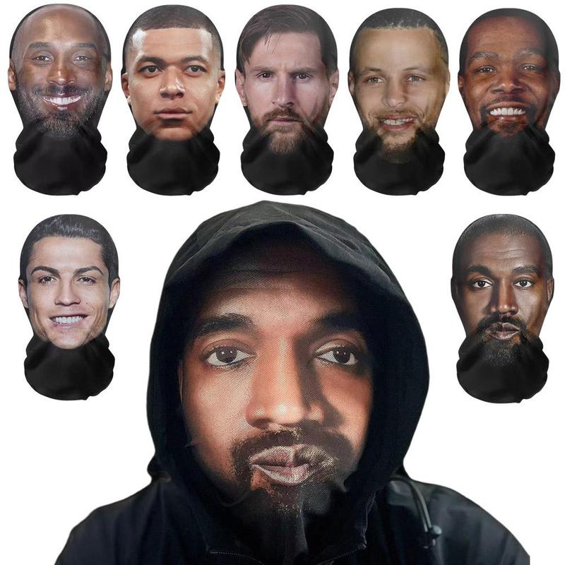 Product Introduction of 3D Printed Seamless Kanye Face Mask Celebrity Face Mask Funny Head Cover Riding Scarf Cosplay Headwear Hip Hop Hood 22