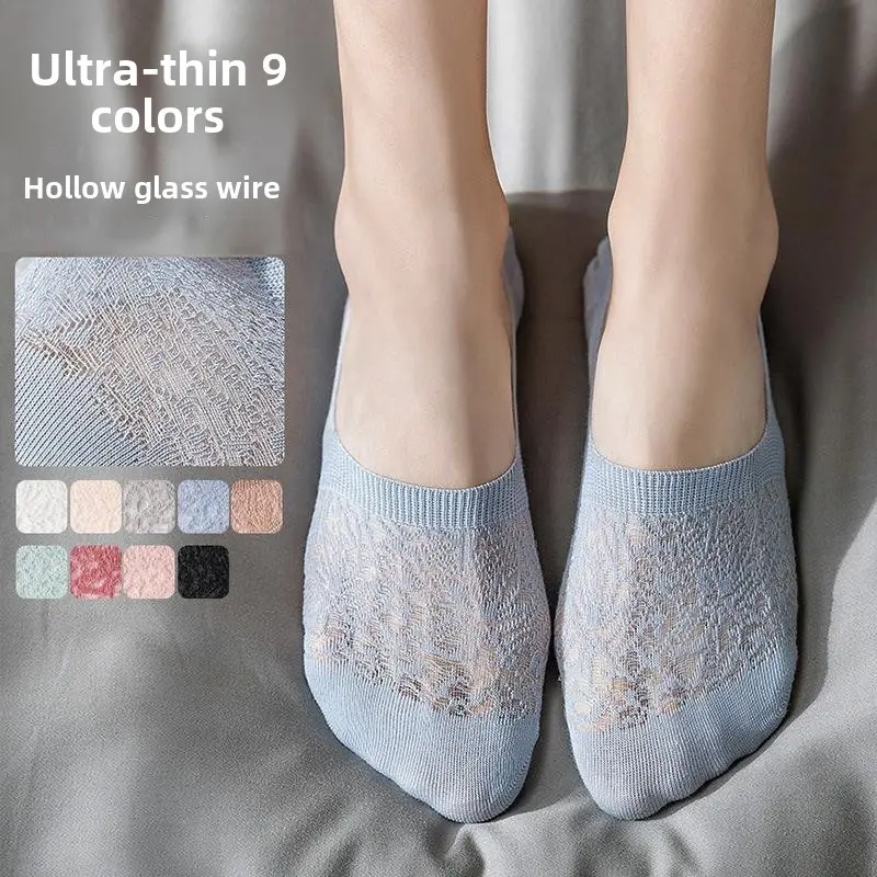 Wholesale Solid Color No-Show Socks for Women |   Breathable Mesh Invisible Liner Socks |   Non-Slip Lace Boat Socks Perfect for Spring . Summer!