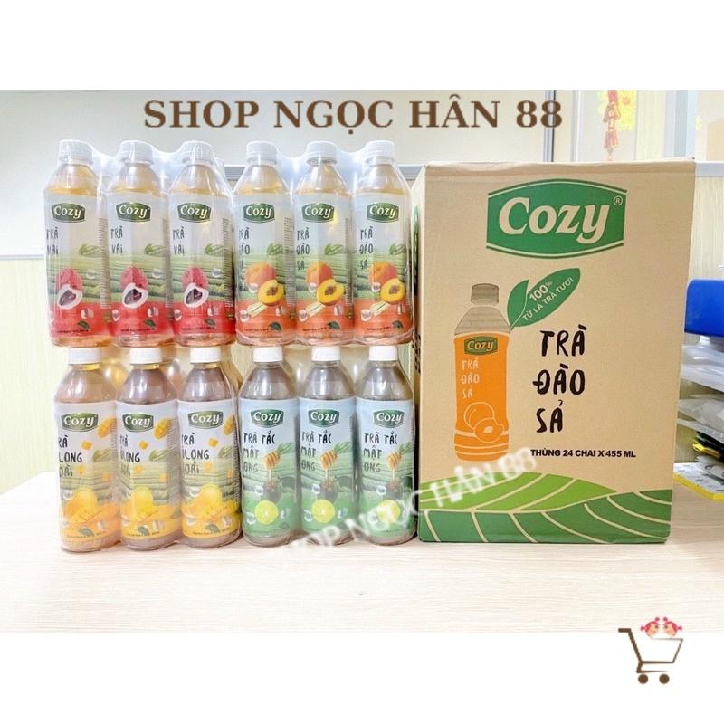 Thùng 24 chai trà hoa quả cozy Chai 455ml Đào Vải Ô Long xoài Tắc mật ong