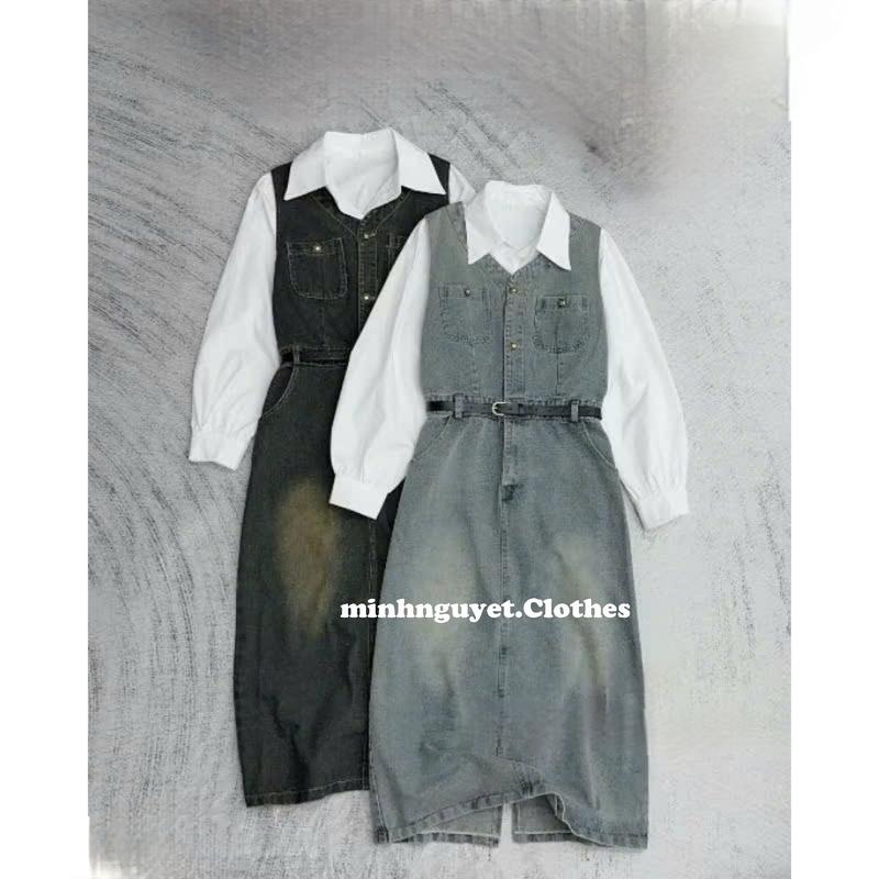  N413 -  Set  Áo Sơ mi + váy Jean sát nách sang chảnh by minhnguyet.Clothes 