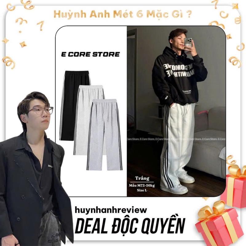 (Độc Quyền Huỳnh Anh Mét 6 Mặc Gì) Quần nỉ 3 sọc thể thao Form rộng phủ giày chất liệu nỉ 2 da mềm mịn có dây rút điều chỉnh  Nam Menswear Pants Cotton Sport Ong Tập Gym Tập Thể Dục Tổ Ong