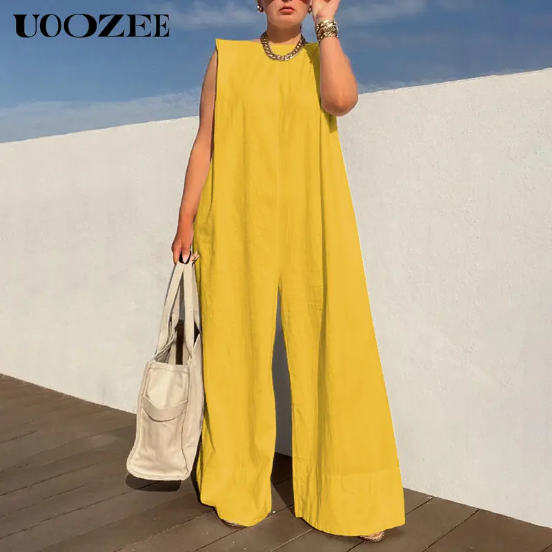 UOOZEE Women's Solid Color Sleeveless Wide Leg Jumpsuit – Basic Style Simple and stylish, highlighting the daily elegance of modern women 2