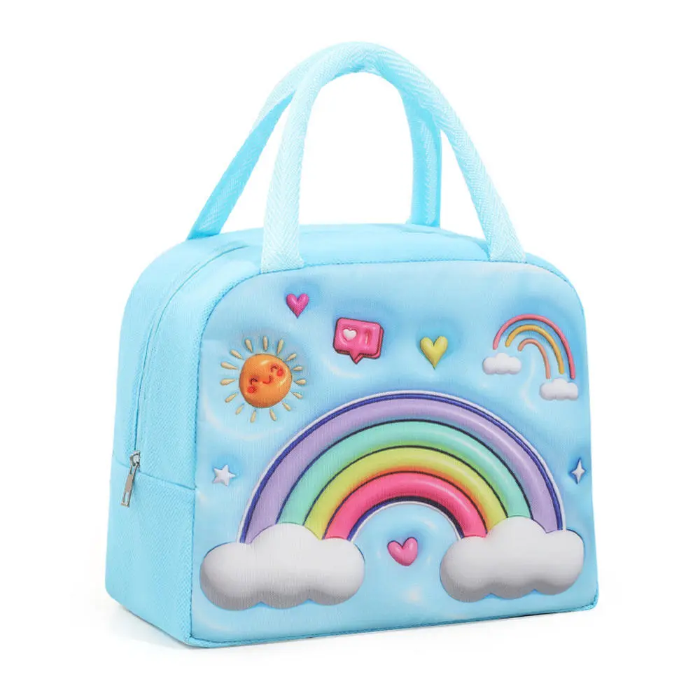 Large Capacity Lunch Bag Portable Thermal Insulated 3D Cartoon  Print Insulated Lunch Box Handheld Thickened Cartoon Pattern Lunch Bag for School