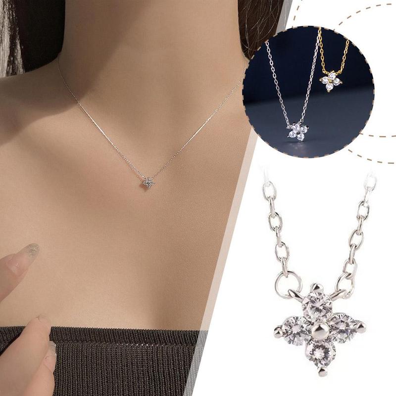 Vòng Cổ Hoa Cỏ Bốn Lá, Phong Cách Cổ Điển Mặt Dây Chuyền Lấp Lánh Nhấp Nháy, Dây Chuyền Xương Đòn Sang Trọng Giá Cả Phải Chăng, Quà Tặng Phong Cách Ins, Dành Cho Bé Gái 0
