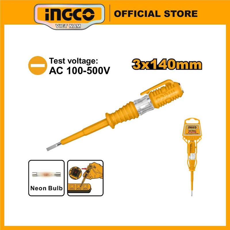 Bút thử điện nhỏ cầm tay cho gia đình, thợ điện INGCO HSDT1408 | 3 x 140mm