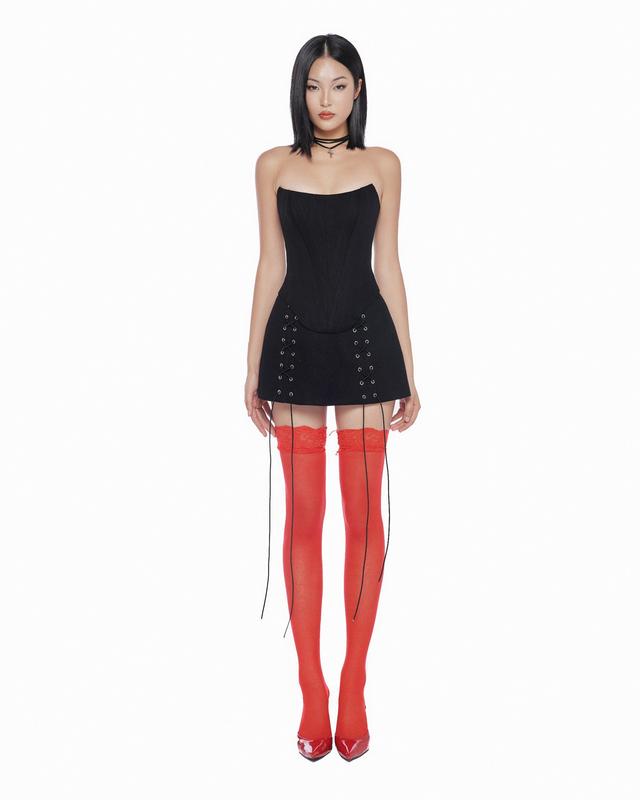 LSOUL - Egan Set Denim Áo Cúp Ngực Chân Váy Ngắn  Top  Nữ  Cup  Đen B2310138 Women