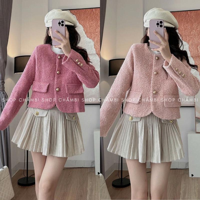 HÀNG 2 LỚP Áo khoác dạ nữ A.663 Áo dạ trơn dáng ngắn tay dài 2 túi giả phong cách basic dễ phối đồ - Shop Chấm Bi - Women Top