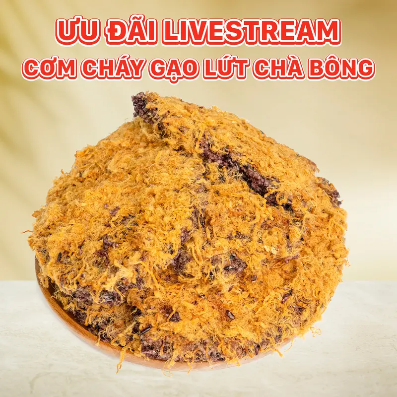 [ƯU ĐÃI LIVESTREAM] Cơm cháy gạo lứt siêu chà bông - cơm cháy đáy nồi túi 500gr - bếp chè thái 0