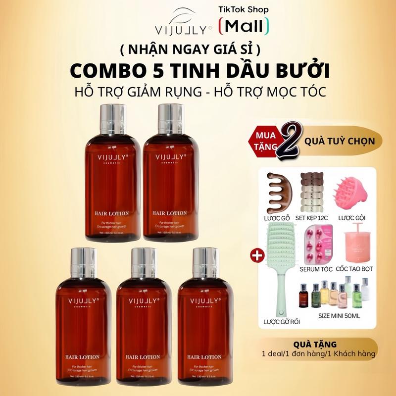 Combo 5 Chai Xịt dưỡng tóc tinh dầu bưởi Hair Lotion ViJully 150ml Không chứa silicon Nữ Women Women xịt dưỡng tinhdầu bưởi