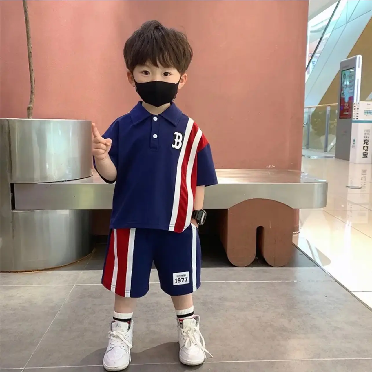 Bộ quần áo Polo Xanh than chữ B chất vải cotton mềm mát bé trai mùa hè  8 - 30kg