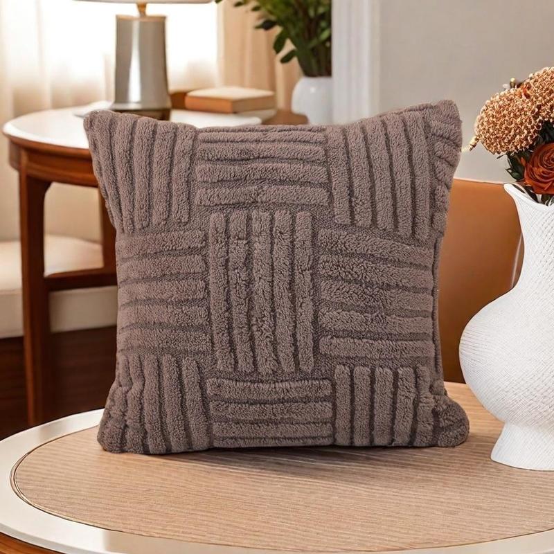 Product Introduction of Solid Color Geometric Pattern Cushion Cover, 1 Count Square Throw Pillow Cover, Household Decoration Supplies for Home Living Room Bedroom 5