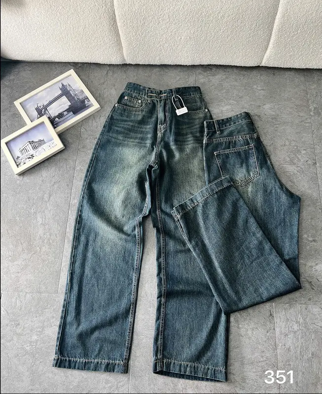 TCSHOPJEAN Quần Jeans Suông Nữ Bigsize 55kg-90kg Trơn Lai Kiểu Mã 351 8