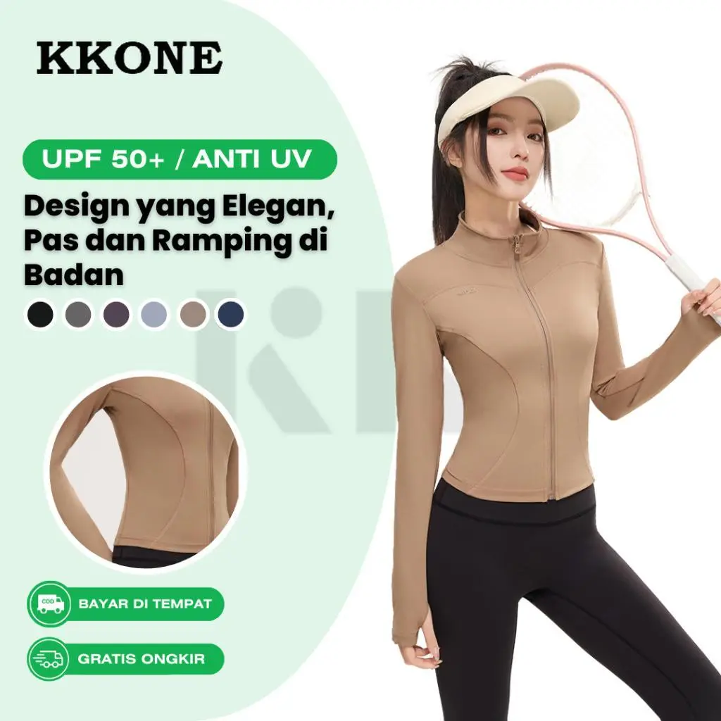 KKONE Jaket Olahraga Anti UV Wanita Baju Gym Wanita UPF 50+ Pakaian Slim-fitting Sport(J008)