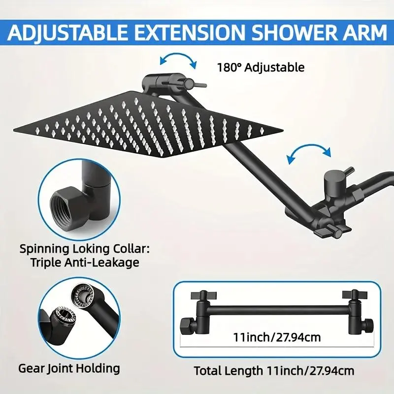 Rain Shower Head Set, High Pressure Rain Shower Head with Adjustable Extension Arm & Handheld Shower Head, Bathroom Shower System 5
