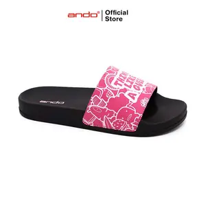 Ando Official Sandal Selop Slip On Artz Tla Wanita Dewasa - Hitam/Fusia
