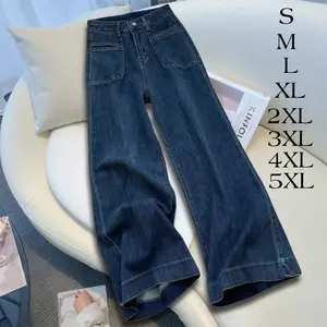【Pinkgirl.id】Biru Tua 050 Celana Cutbray Jeans Wanita Jeans High waist Celana Kulot Korean Style Wanita Baggy Pants Bigsize Jumbo Celana Jeans Loose Wanita Kekinian