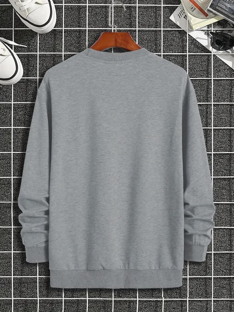 Product Introduction of Men's Regular Fit Letter Print Round Neck Sweatshirt, Casual Long Sleeve Crew Neck Pullover for All Seasons, Fashion Men's Top for Daily Wear 8