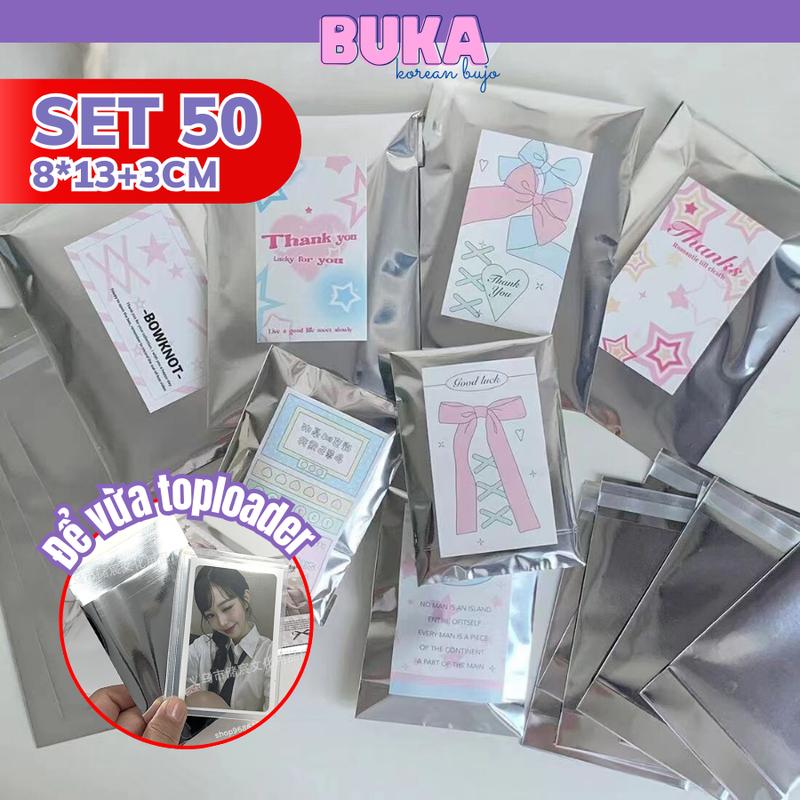 Túi bóng kính dán miệng túi bạc gói hàng Buka đồ gói hàng card túi niêm phong gói hàng cute đựng card, toploader