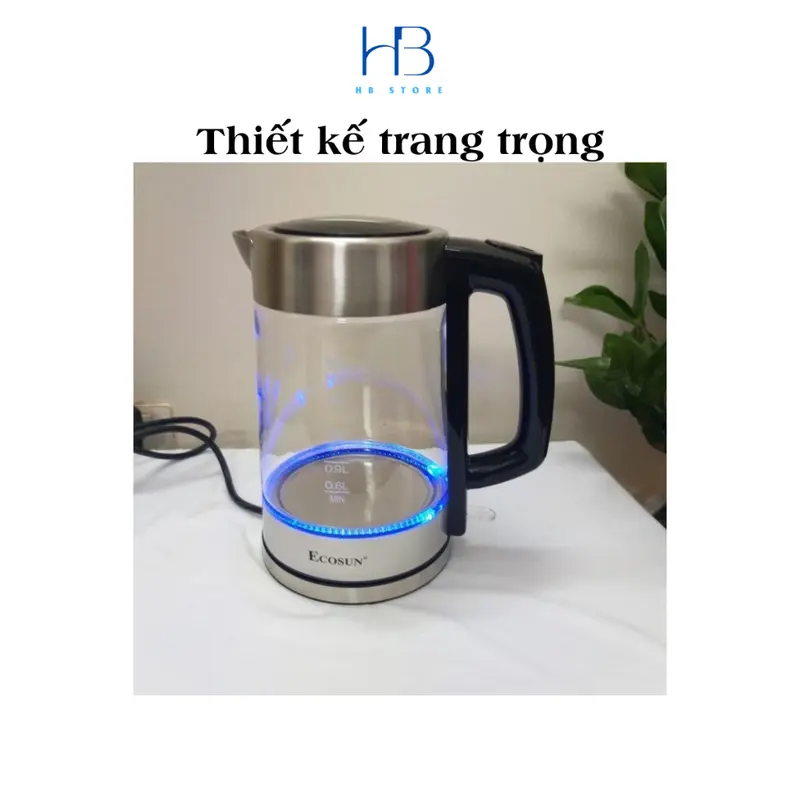 Ấm siêu tốc thuỷ tinh Ecosun Ke66 có đèn led Chính hãng bảo hành dài hạn an toàn cho sức khoẻ 1