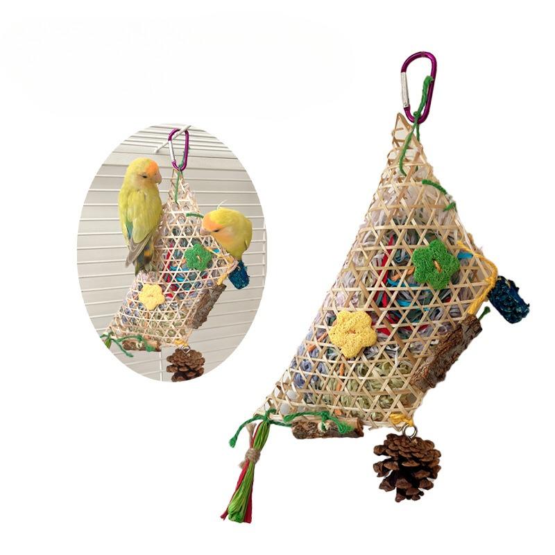 Product Introduction of Parrot Toy Bambus-woven Rattan Drawing Paper Tear Peonie Bird Tear Damage Decompression Pression Color Paper Pendant 1