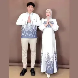 BAJU TENUN COUPLE KINANTI  WHITE CEMARA BAJU PASANGAN GAMIS TENUN Dress Kondangan Prewed Pesta Keluarga Muslim bajuten un troso modern Mewah Wanita Sarimbit Lebaran