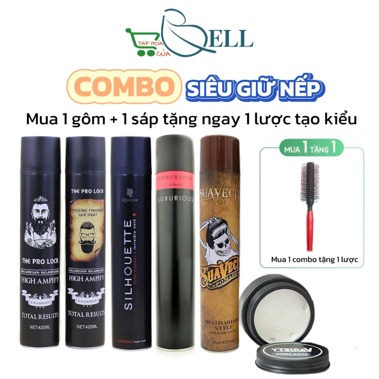 COMBO Sáp vuốt tóc VARIETY kèm gôm giữ nếp Tặng lược tạo kiểu chăm sóc tóc