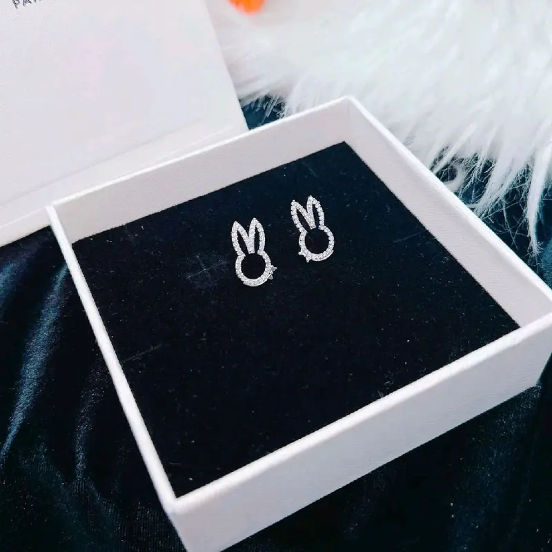 Bông tai thỏ nhỏ xinh đính đá cute đeo hàng ngày 4