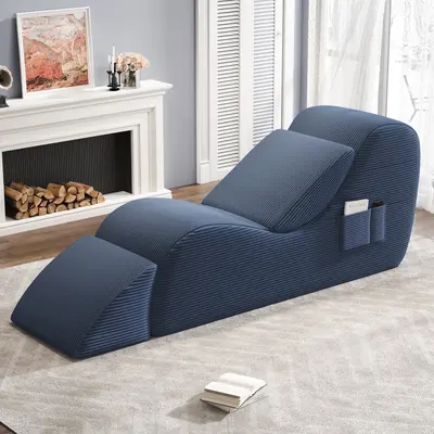 Ergonomic Yoga Chaise Lounge Chair With Lumbar Pillow & Ottoman | For Stretching, Relaxing, Gaming (Grey)